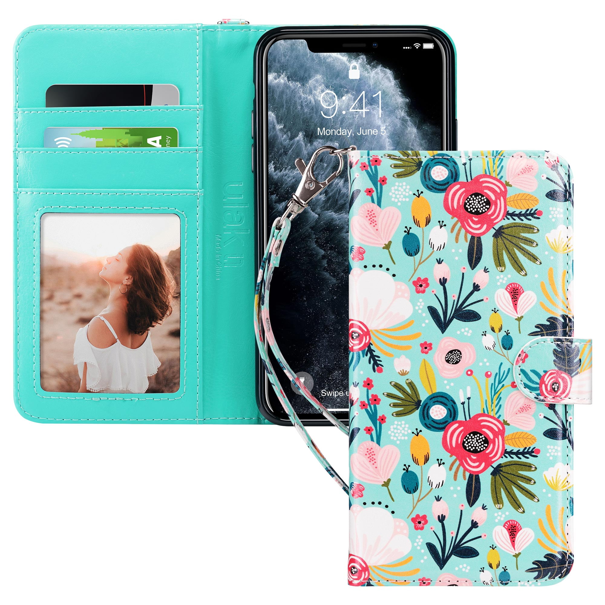 Folio Flip Protective Cover Huawei P Smart 2019 Wallet Case with Wrist Strap Magnetic Closure Foldable Stand Green Card Slot Leather Case for Huawei P Smart 2019 Embossed Cat Pattern
