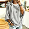 thumbnail image 2 of hlysgo Womens Knit Hoodie Batwing 3/4 Bell Sleeves Oversized Sweatshirts with Kangaroo Pocket Lightweight Casual Pullover Tops Gray,2xL, 2 of 6