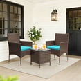 thumbnail image 2 of Lacoo 3 Pieces Outdoor Patio Furniture Gray PE Rattan Wicker Table and Chairs Sets Bar Set with Cushioned Tempered Glass , Brown / Blue, 2 of 7