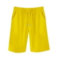 thumbnail image 4 of RYRJJ Cotton Linen Shorts for Women Knee Length Plus Size Summer Casual Beach Elastic Waist Drawstring Comfy Trendy Shorts(Yellow,S), 4 of 5