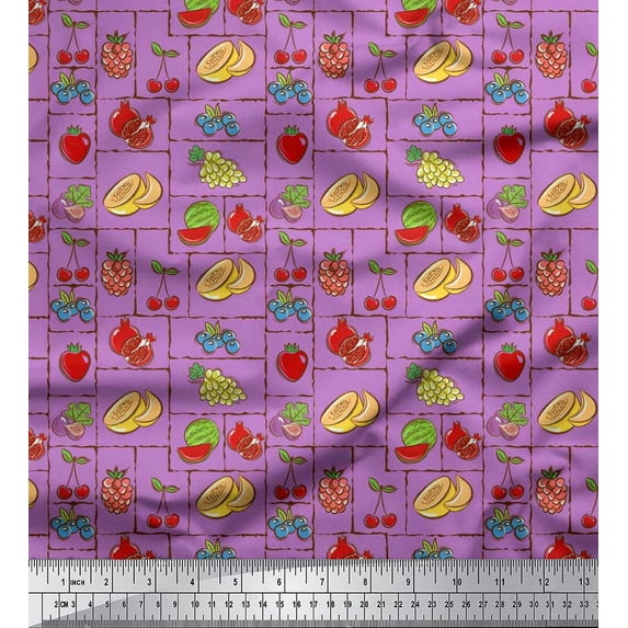 Soimoi Cotton Duck Fabric Mix Fruits Print Fabric by The Yard 56 Inch Wide