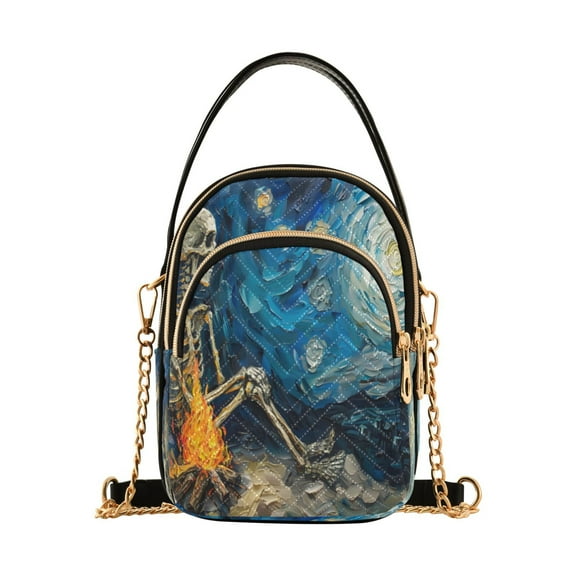 ALAZA Chain Crossbody Bags for Women Skeleton Starry Night Shoulder Handbag Phone Purse