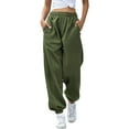 thumbnail image 2 of Sentuca Joggers for Women Elastic Bottom High Waisted Baggy Sweatpants with Pockets Solid Color Fashion Workout Trousers Green S, 2 of 7