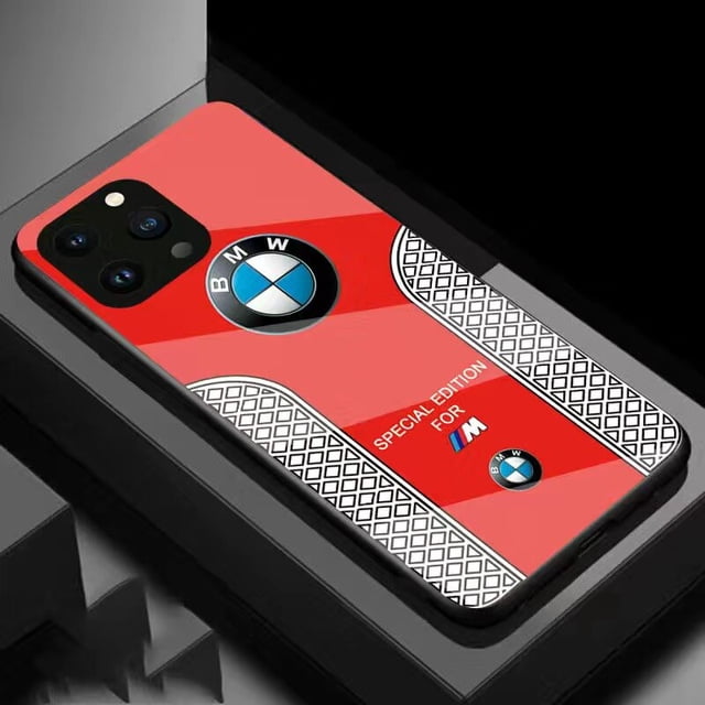 Funda de teléfono de lujo para coche deportivo BMW, cubierta dura de vidrio de fibra de carbono para iPhone 14, 13, 12, Mini, 11 Pro Max, X, XS, XR, 7, 8, SE, 2020 Plus Fivean unisex