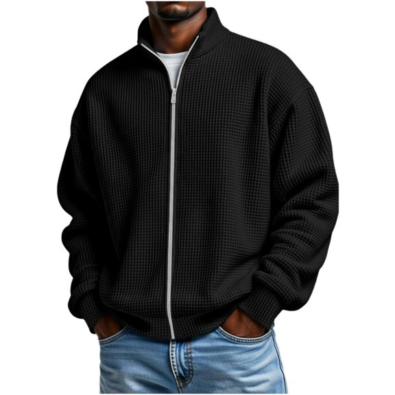 Guluxicc Waffle Jackets for Men Full Zipper Long Sleeve Baseball Jackets for Everyday Wear Fall Winter Casual Jackets