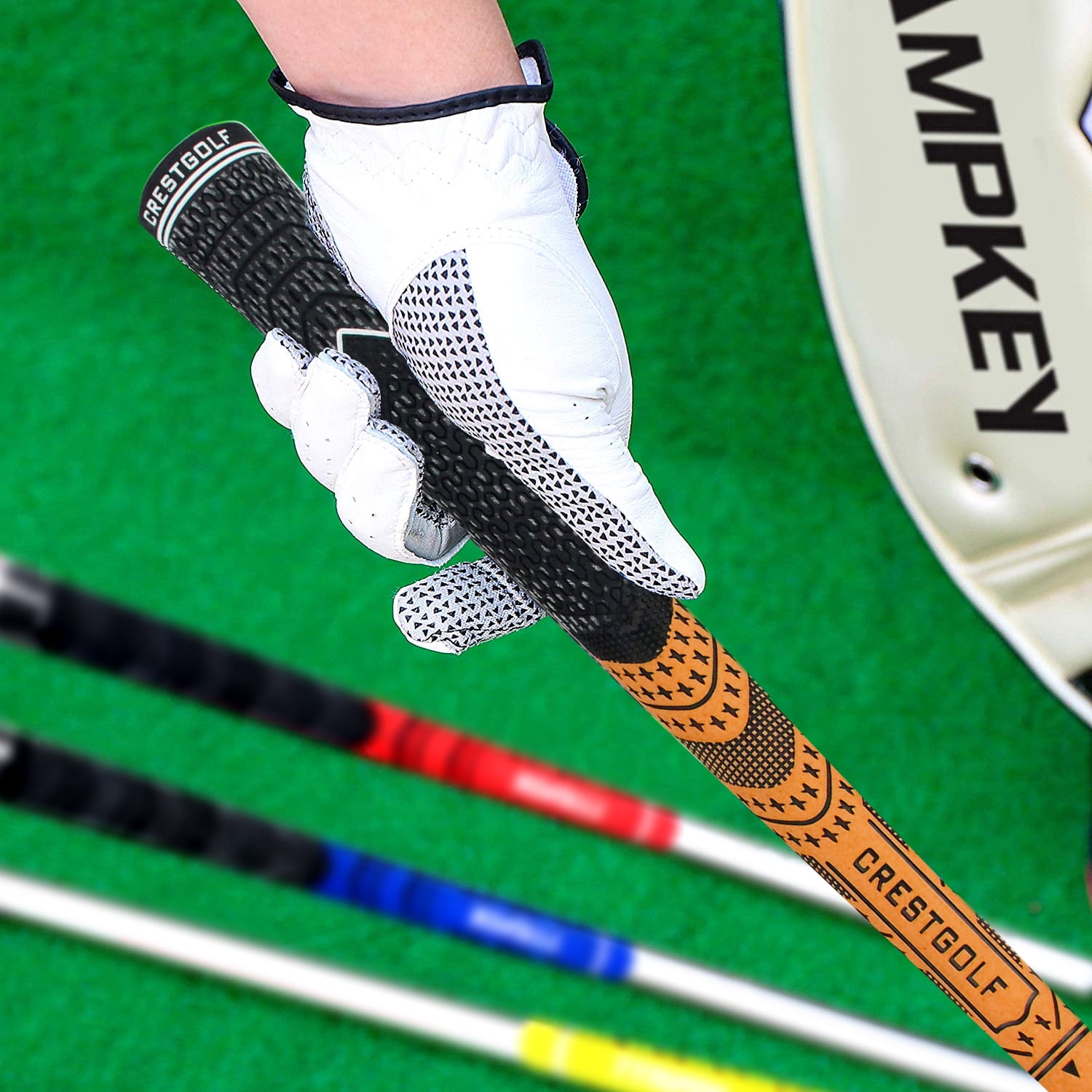 Crestgolf Golf Grips, Standard/Mid Size All-Weather Control Thread Technology Rubber Combine with Carbon Yard, Anti-Slip-Set of 13