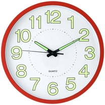 REGALWOVEN Wall Clock, Silent Non Ticking Battery Operated Modern Glow-In-The-Dark Clocks for Home Red 12 inch