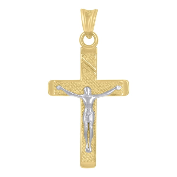 14k Two-Tone Gold Mens Crucifix Cross Religious Charm Pendant