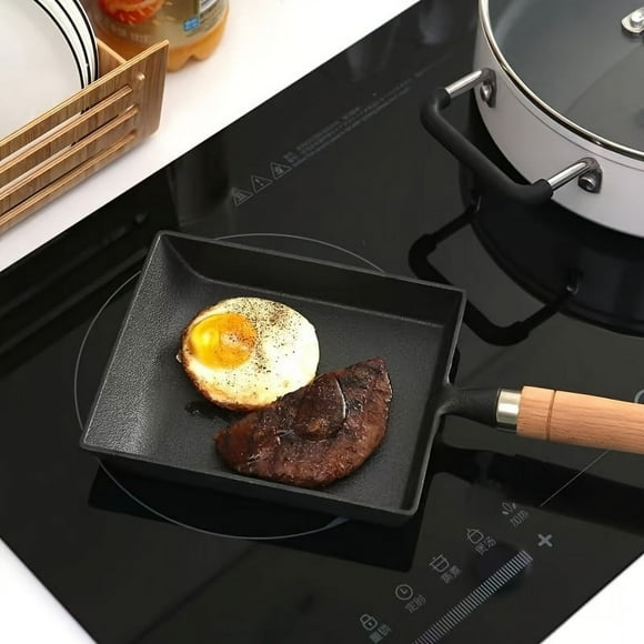 YOPTOP 1pc Premium Cast Iron Skillet - Non-Stick Thick Square Pan for Perfect Eggs & Steak Rolls Hand Wash Only