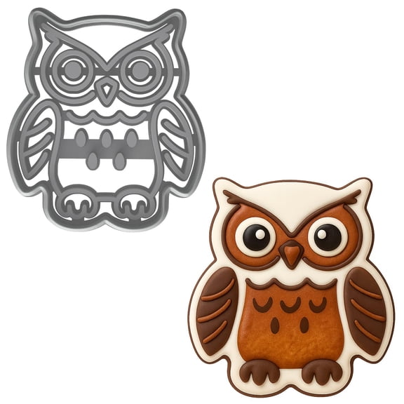 Mighty Gadget Wise Owl Cookie Cutter & Stamp - 4x3.53" Cute Owl Shape for Kids Baking & Animal Cookies (Random Color)
