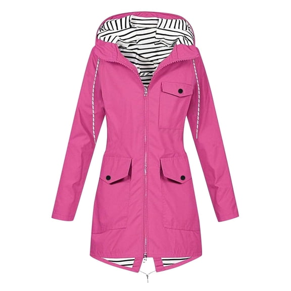 Rain Jacket Womens Water Proof Lightweight Rain Coats Plus Size Adjustable Windbreaker Hiking Travel Trench Coats