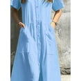 thumbnail image 5 of Women's Button Front Short Sleeve Midi Dress 100% Polyester with Pockets Lightweight Everyday Dress Easy Care Casual, 5 of 10