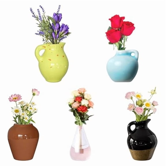 5 x Mini Vase Fridge Magnets-As Shown