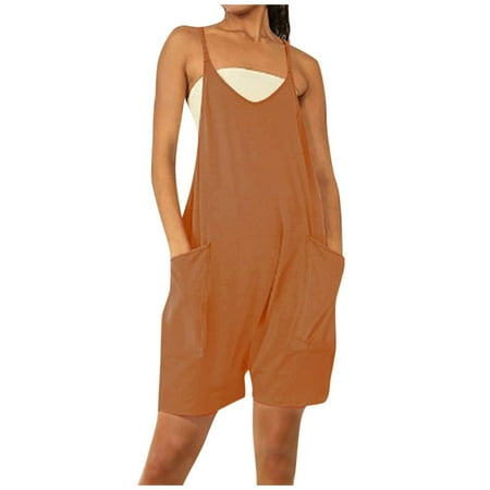 

Dyegold Jumpsuits for Women Casual Summer Jumpsuit for Women One Piece 2023 Trendy Spaghetti Strap Wide Leg Rompers Harem Long Pants Overalls With Pockets