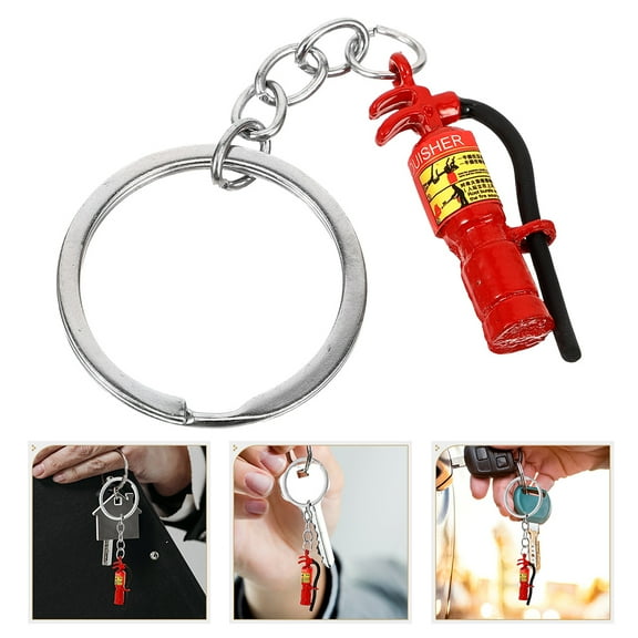 HOMEMAXS Firefighter Key Ring with Extinguisher Charm Made of Zinc Alloy for Hanging Keys 4pcs Red