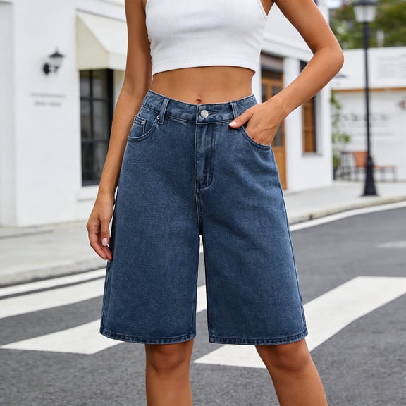 Women's Wide Leg Denim Bermuda Shorts – Comfortable Straight Fit Jeans in Sizes S-XXXL, Versatile Summer Casual Bottoms for Vacation Daily Wear