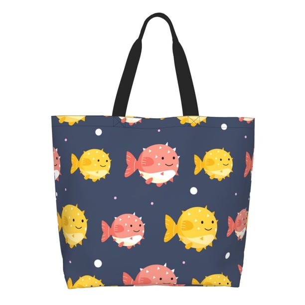 Easygdp Cute Puffer Fish Bolsas Tote para Mujer, Bolsos de Hombro para Viaje, Bolsos de Mano de Gran Capacidad para Compras y Trabajo
