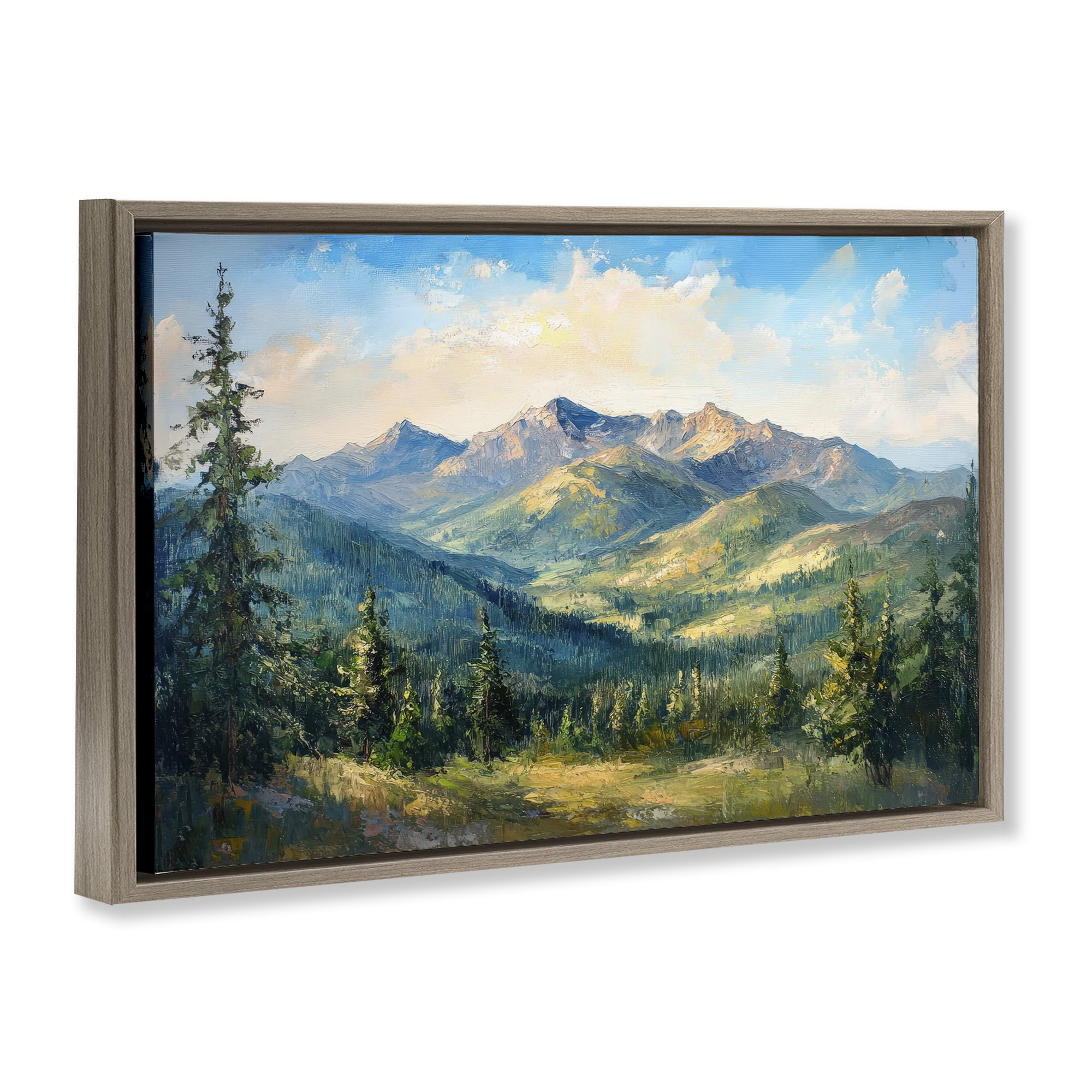 Stupell Industries Valley In The Mountains Brown Framed Floater Canvas Wall Art, design by Petal Prints Design