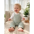 thumbnail image 5 of RUINIXCW Infant Girl Boy Outfit Long Sleeve Crew Neck Solid Color Romper Plaid Print Overall Pants and Hat Set, 5 of 8
