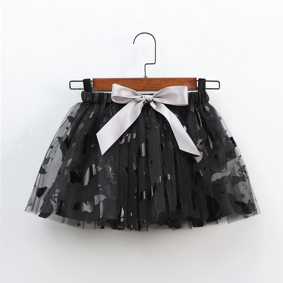 FASHOFT Halloween For Girls Printed Mesh Tutu Skirt Tulle Ballet Dance Fluffy Puffy Skirt Carnival Performance Wear Kids Halloween Black 9-11 Years