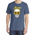 thumbnail image 2 of Wild Bobby,Skull Sunflower Skeleton Bandana, Streetwear, Garment-Dyed Washed Look Short Sleeve T-Shirt, Navy, Medium, 2 of 3