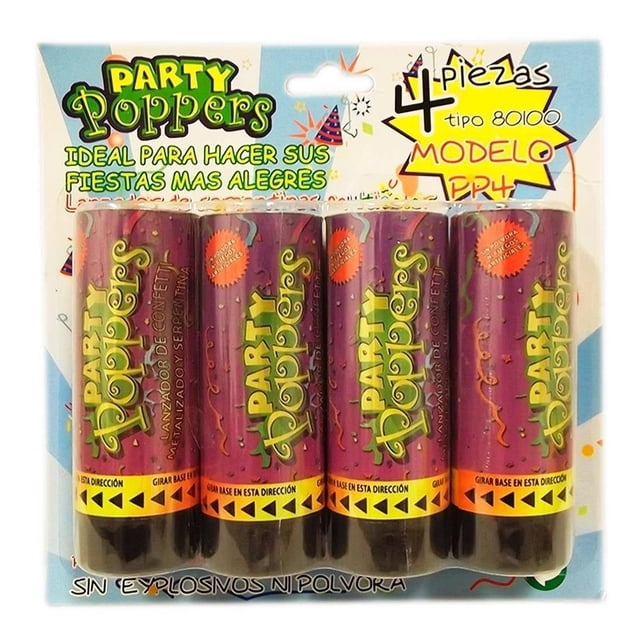 Lanzador de Serpentinas Party Poppers Multicolores con 4 Piezas