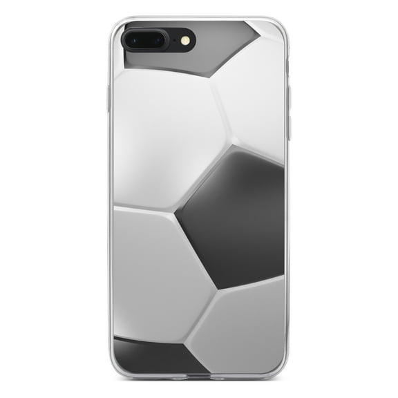 DistinctInk Clear Shockproof Hybrid Case for iPhone 7 PLUS / 8 PLUS (5.5" Screen) - TPU Bumper, Acrylic Back, Tempered Glass Screen Protector - Soccer Ball 3D