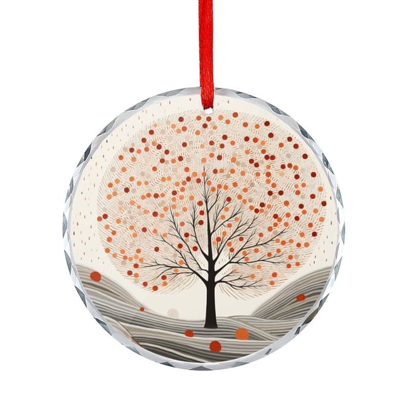 Painting Of An Autumn Tree With Orange And Red Leaf Christmas Ornament Xmas Decor Indoor Home Holiday Party Gifts Watercolor Rustic Forest Round Christmas Ornament