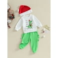 thumbnail image 4 of Elippeo Toddler Boys Girls Christmas Outfits 12M 18M 24M  3Y 4Y Dinosaur Letter Print Long Sleeve Sweatshirts Long Pants Hat 3Pcs Clothes Set, 4 of 10