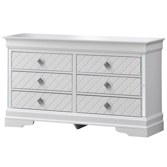 Silver Champagne Bedroom Dresser G6790-d - Fully Assembled Chest, Attractive Design Updated Traditional Style "x" On Wood Drawer Pulls With Faux Crystals Decor