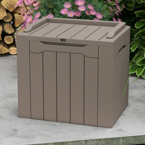 Patiowell 32 Gallon Deck Box Resin Storage Box, Brown