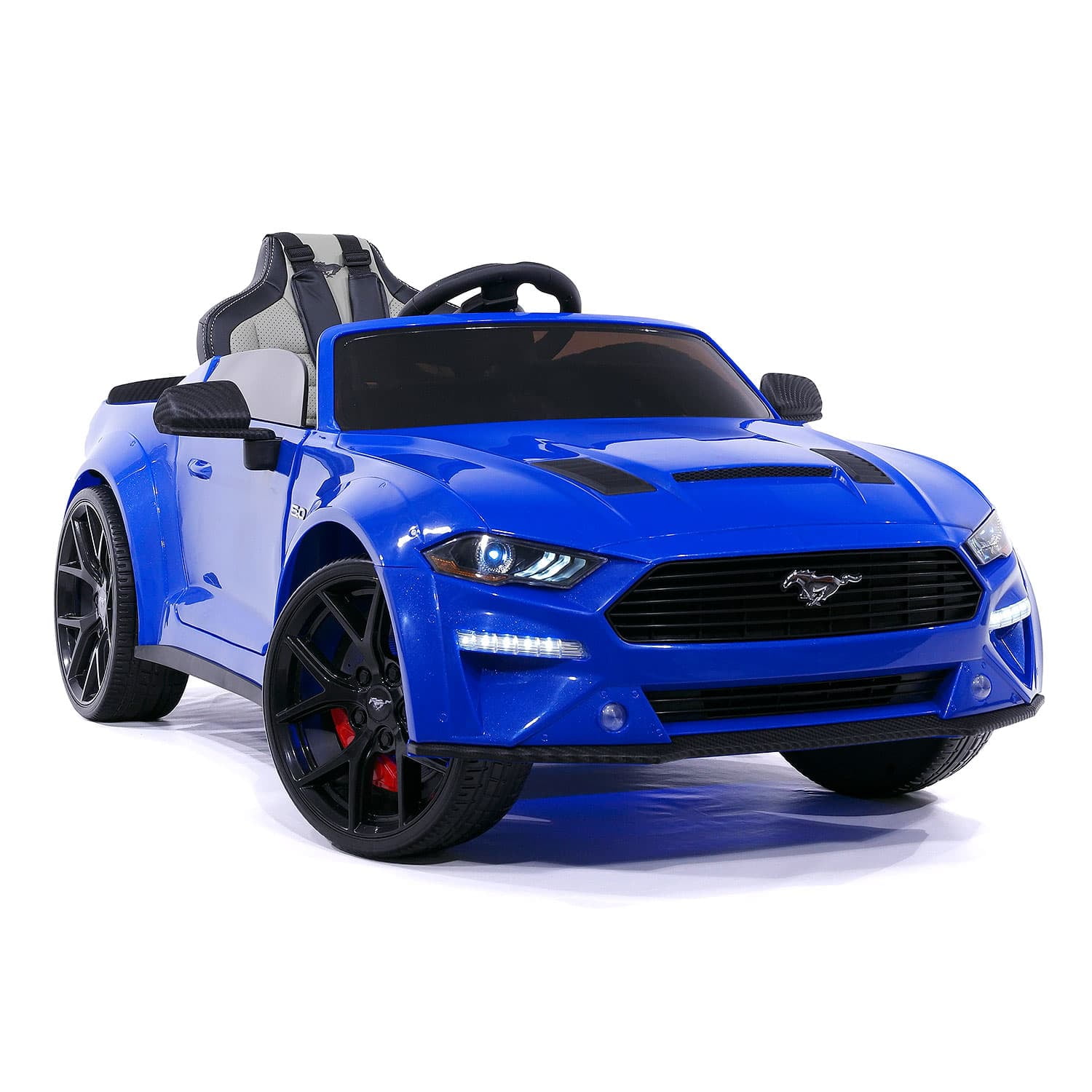 Ford Mustang GT Kids 24V Electric Ride-On Car w R/C Parental Control Remote, LED Foam wheels + Underbody LED Kit, MP3 + Wireless Music Streaming, Car Cover, Vegan Leather Seat