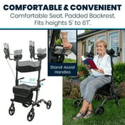 Vive Mobility Upright Walker with Seat for Seniors – Folding Stand Up Rollator Walker, Heavy Duty Medical Mobility Aid with Arm Rests for Elderly Women and Men, Red