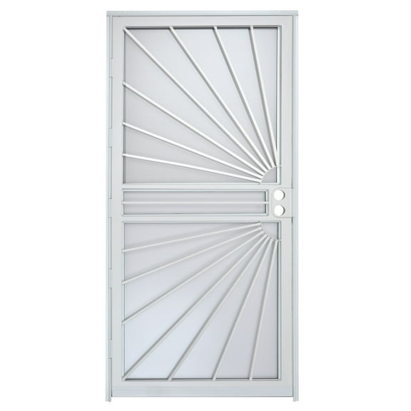 Grisham Deluxe Steel Security Door,36'' x 80'' Metal Tempered Glass Door Screen Replacement Enter Doors,Storm Door (469 White)