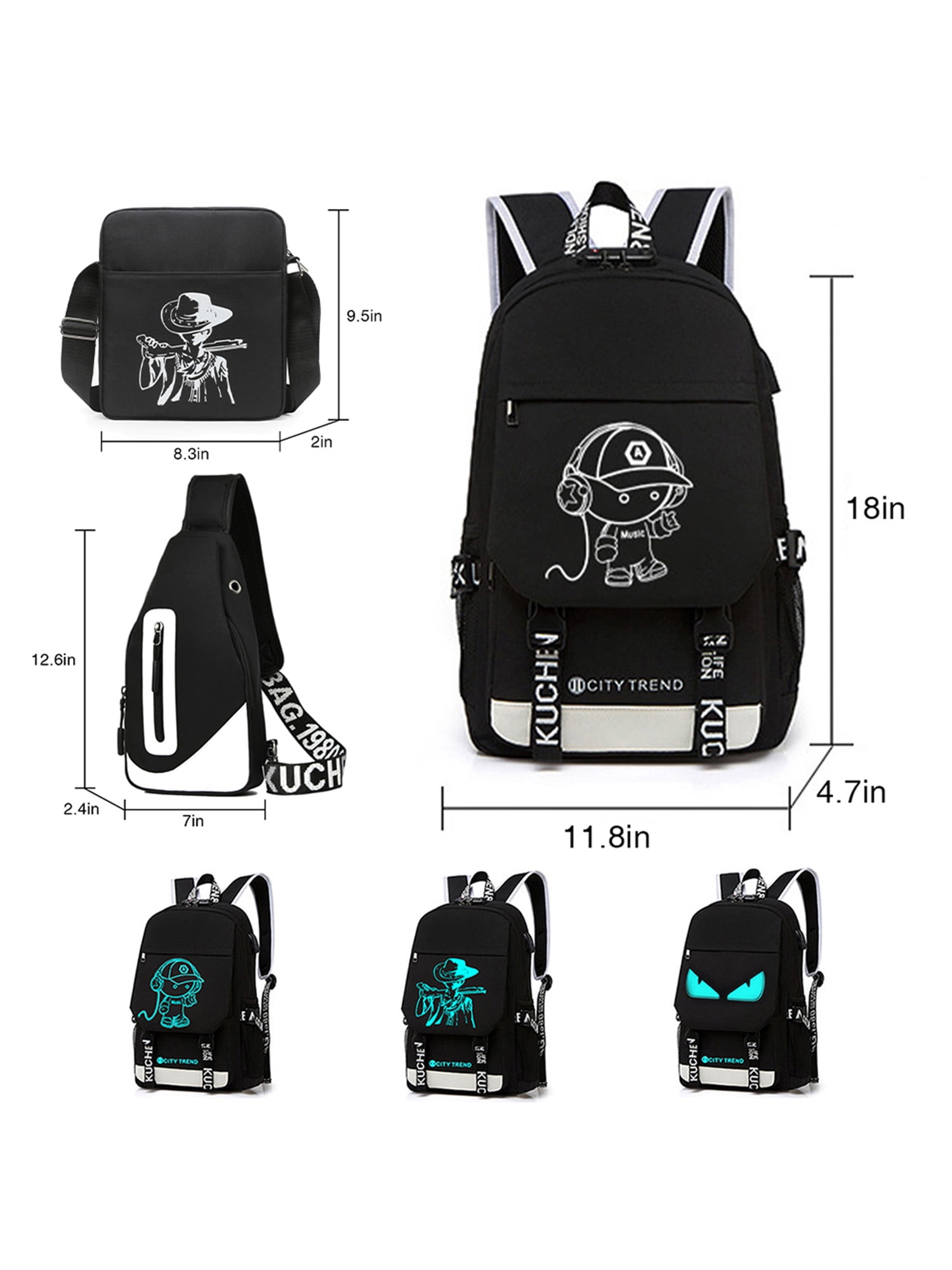 Luminous School Backpack Cool Boys School Backpack Music Boy