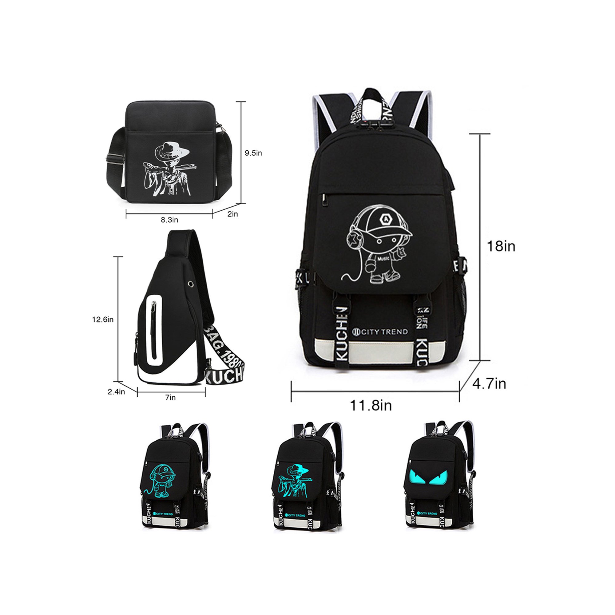 Sanviglor USB Charge Luminous Backpack Cool Boys School Backpack