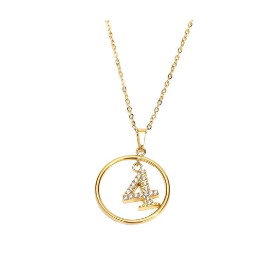 PAURO Women's Stainless Steel Gold Plated Dainty Cubic Zirconia Number Pendant 4 Charm Necklaces