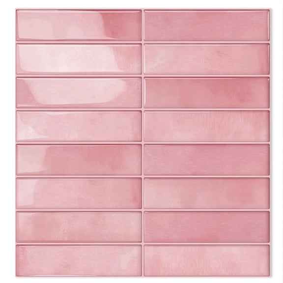 DEWOO Peel and Stick Backsplash - 10 Sheets of 12"×12" - 3D Adhesive Peel and Stick Tile Backsplash for Kitchen, Bathroom, Wall Tile, Pink