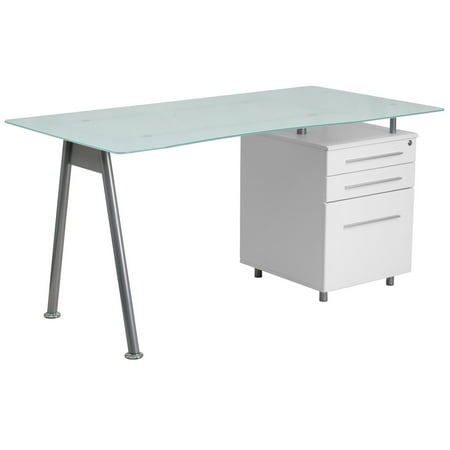 Flash Furniture Computer Desk With Glass Top And 3 Drawer Pedestal Flash Furniture Computer Desk With Glass Top And 3 Drawer Pedestal