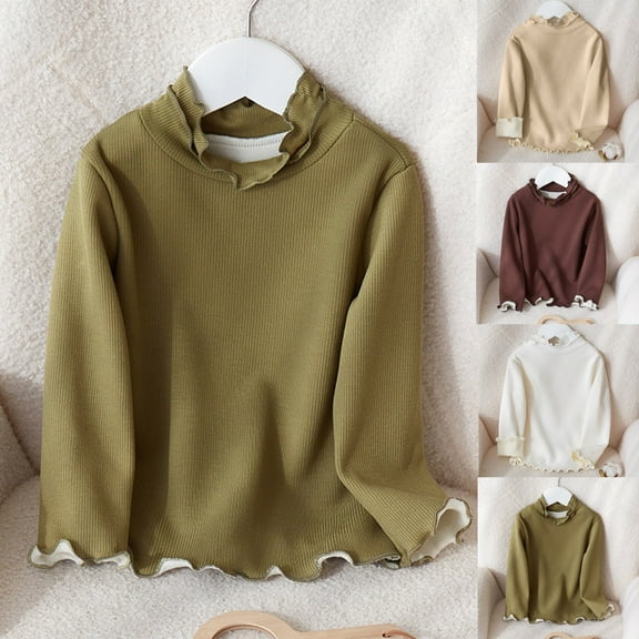 Hvobtty Toddler Shirts, Toddler Fall Tops, Children's Solid Color Casual Loose Long Sleeved Round Neck Beige 5-6 Years