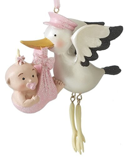 Pink Stork with Baby Girl First Christmas Tree Ornament, Item #112975 ...