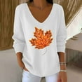 thumbnail image 2 of Uootdi Halloween Women's Long Sleeve Shirts Sequin Pumpkin Print Maple Leaf Casual Striped Fabric Gift T-Shirt, 2 of 3