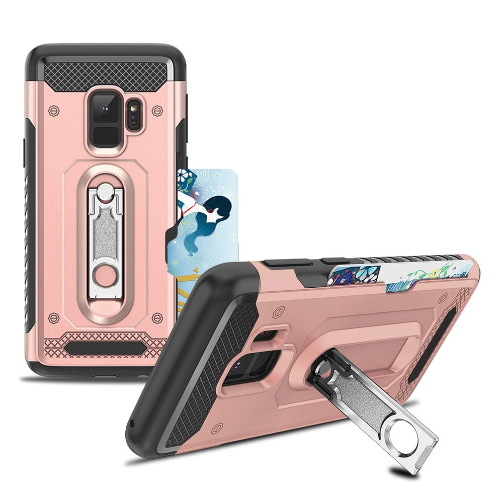 Perfect Fit Hybrid Case for Samsung Galaxy S9 Heavy Duty with Built-In Stand and Card Holder
