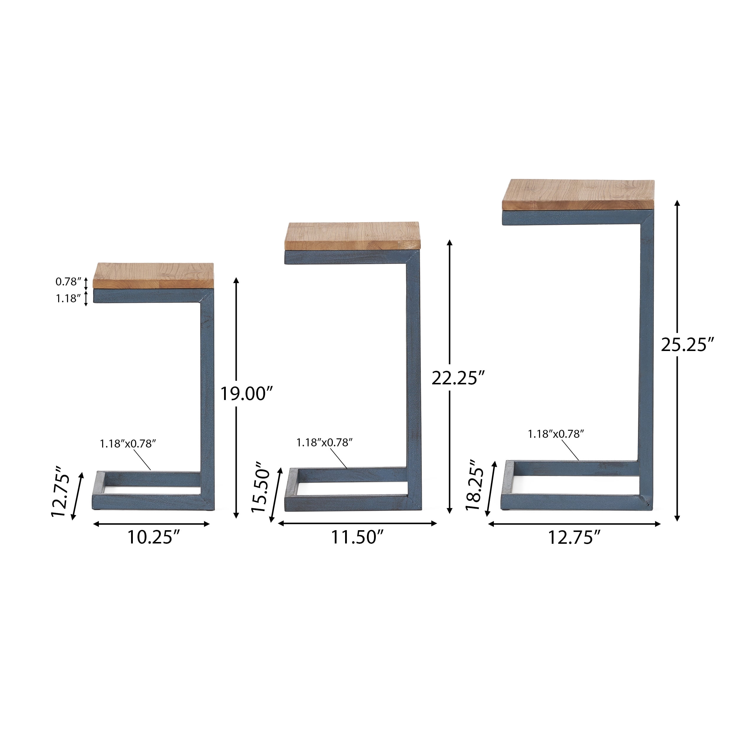 Set of 3 Nesting Tables 18.25 Inch, Modern Industrial Firwood and Iron Frame Side Tables for Living Room, Black