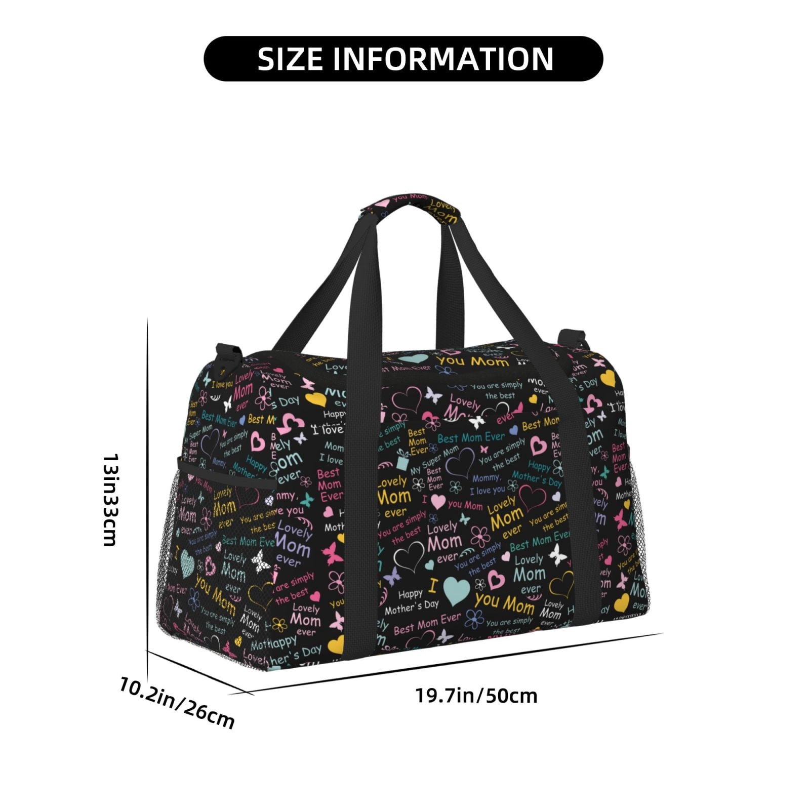 Fuzoiu I love you Mom Print Travel Duffle Bag,Carry On Tote Bags,Duffel Bag,Sport Gym Bag, Hospital Bag for Labor and Delivery, Overnight Bag,Luggage Bag