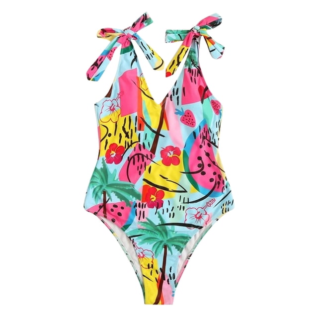 Womens Swimsuits Watermelon Print Buckle Design Bikini Tankinis Set Multicolor Womens Bathing Suits S