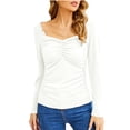 thumbnail image 2 of Brilliant Fall Winter Tops Clearance Fashion Womens Solid Color Neck Long Sleeve Fold Tshirt Slim Blouse, 2 of 5