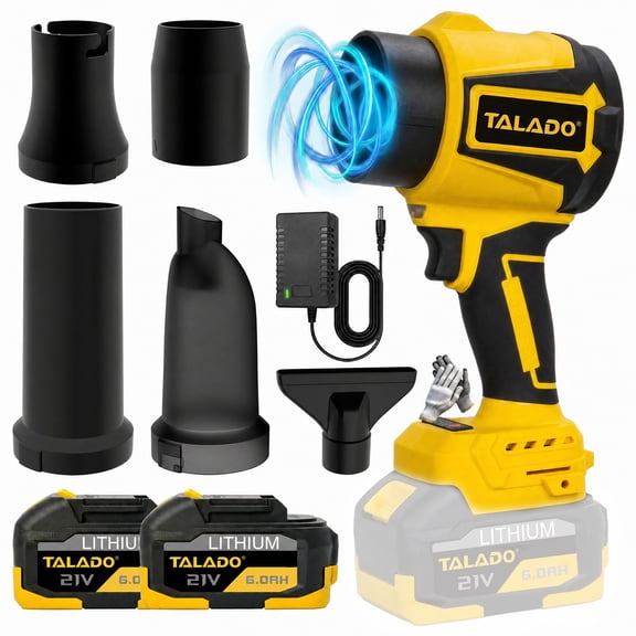 TALADO Cordless Leaf Blower & Vacuum, 21V 6.0Ah, 800 CFM, 800000 RPM, 2 Batteries & Charger, Lightweight for Yard, Car, Snow