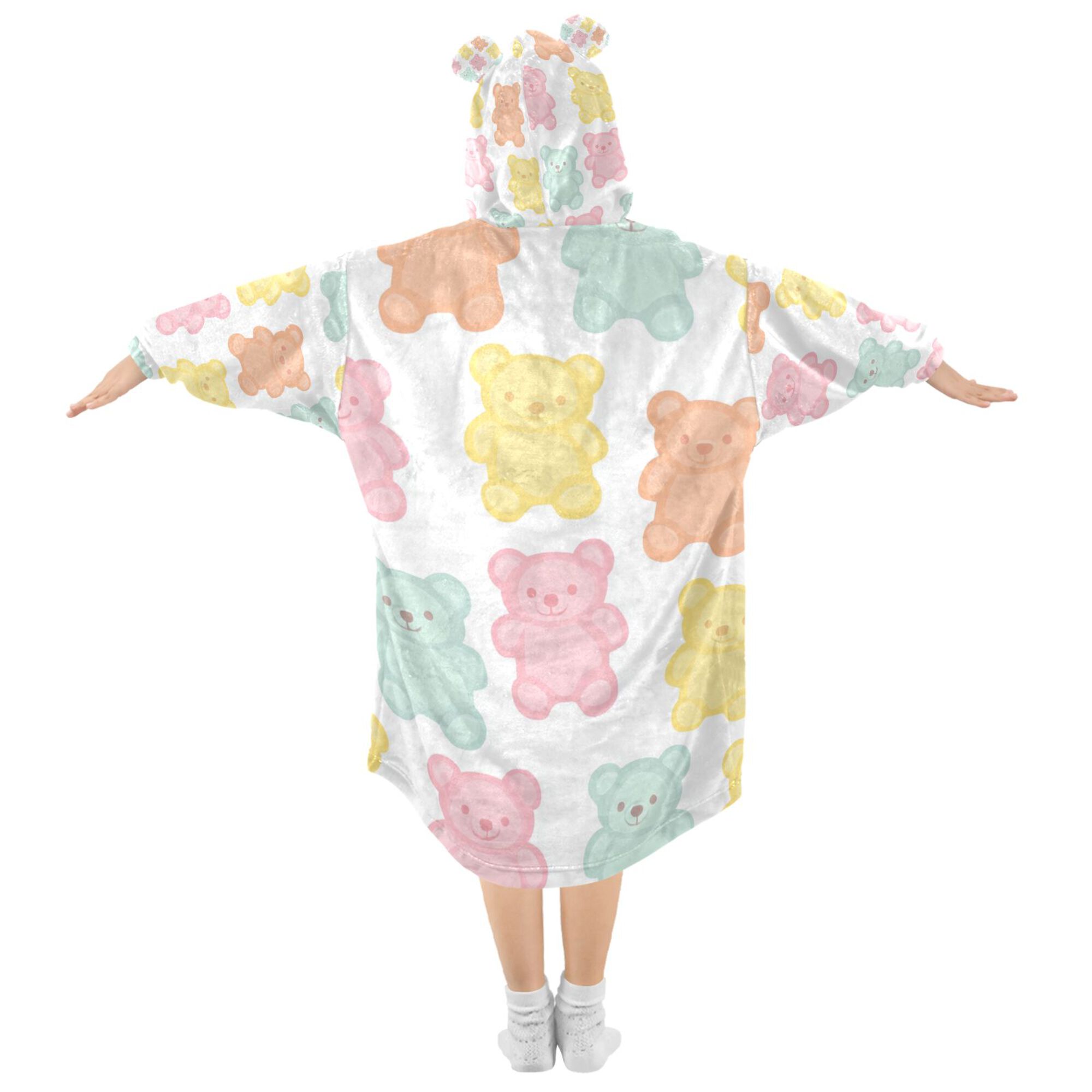 FORMRS Wearable Blanket Hoodie with Sleeves for Kids Cozy Flannel Sweatshirt, Cute Gummy Bears Pattern