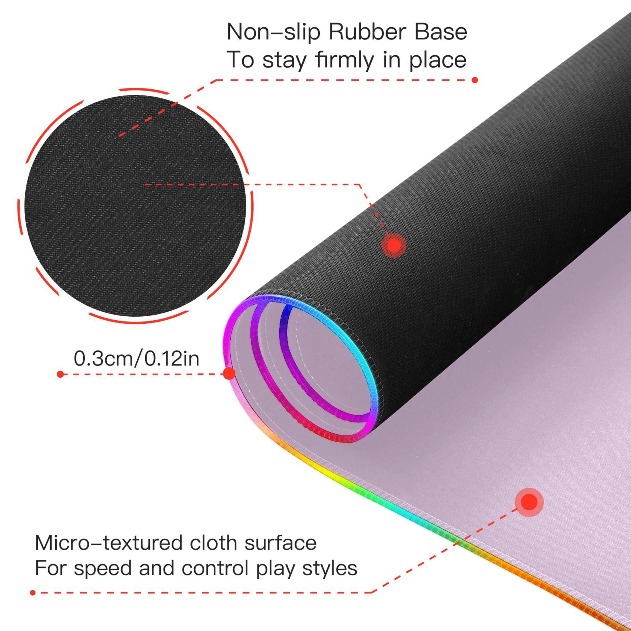 Wireless Charging Mouse Pad Large RGB Gaming Desk Mat 13 Light Modes Mousepad 31.5x11.8 Taro Purple